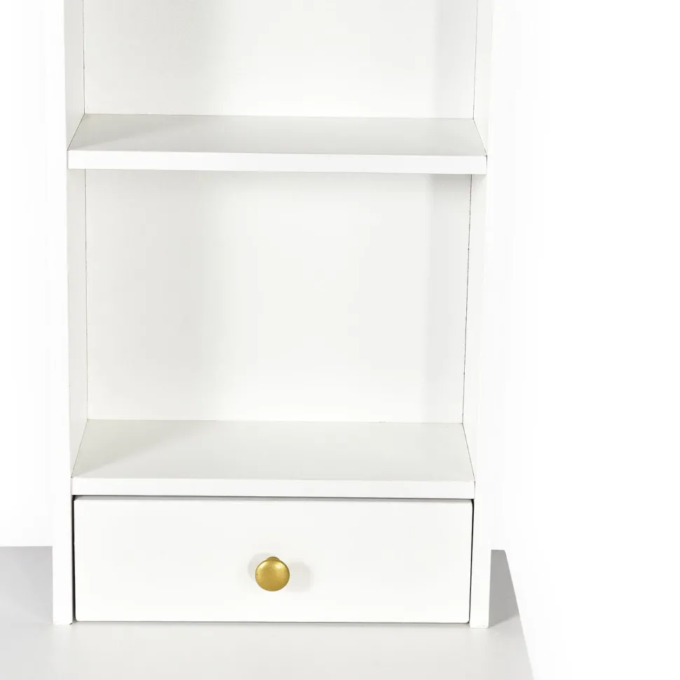 Coiffeuse moderne avec miroir rond lumineux Oracle L90cm Blanc et Or