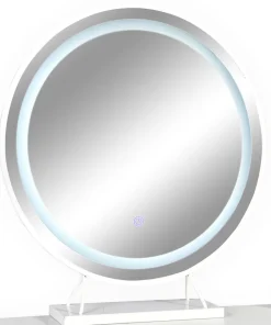 Coiffeuse moderne avec miroir rond lumineux Oracle L90cm Blanc et Or