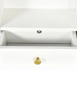 Coiffeuse moderne avec miroir rond lumineux Oracle L90cm Blanc et Or