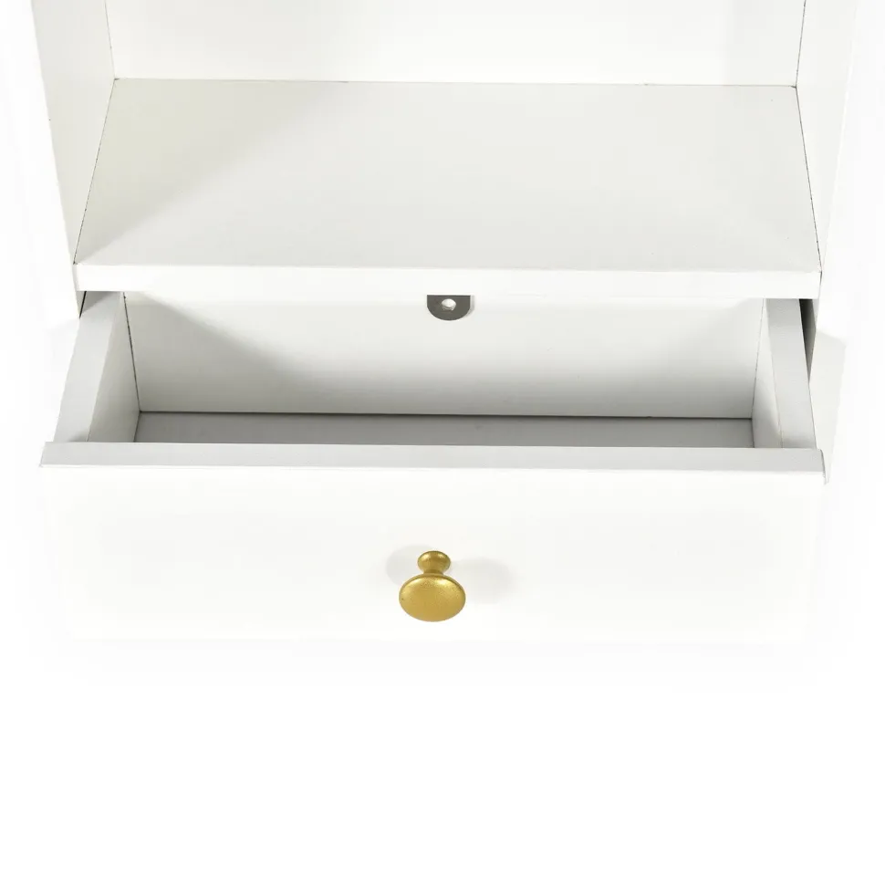Coiffeuse moderne avec miroir rond lumineux Oracle L90cm Blanc et Or