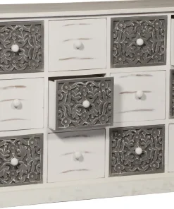 Commode 12 Tiroirs Changmay Bois Gris Et Blanc