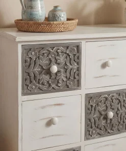 Commode 12 Tiroirs Changmay Bois Gris Et Blanc