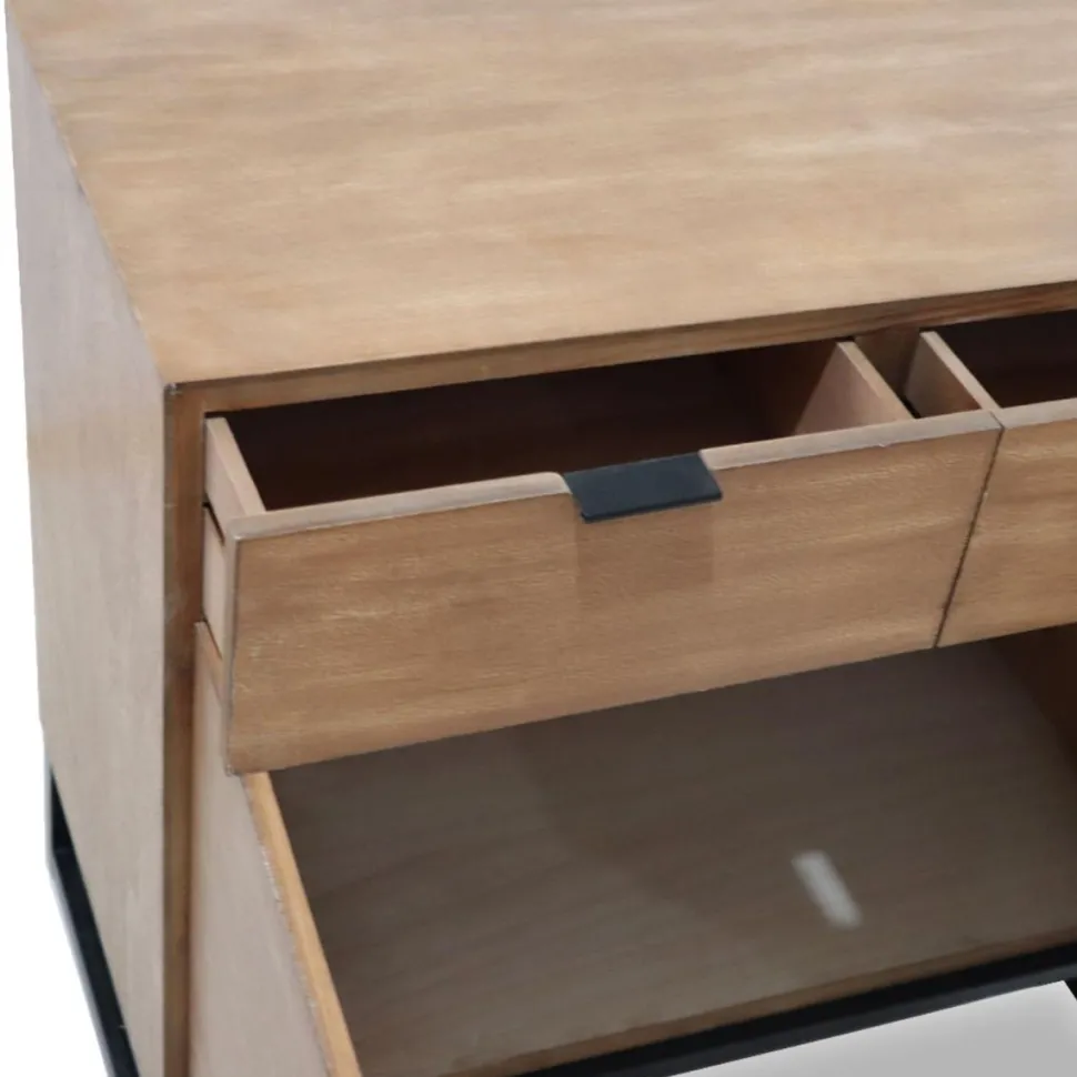 Commode 2 tiroirs et 2 portes battantes Panara Chêne Clair