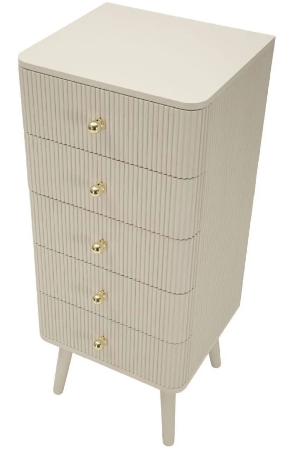 Commode Shy avec 4 tiroirs en bois et pieds en métal beiges