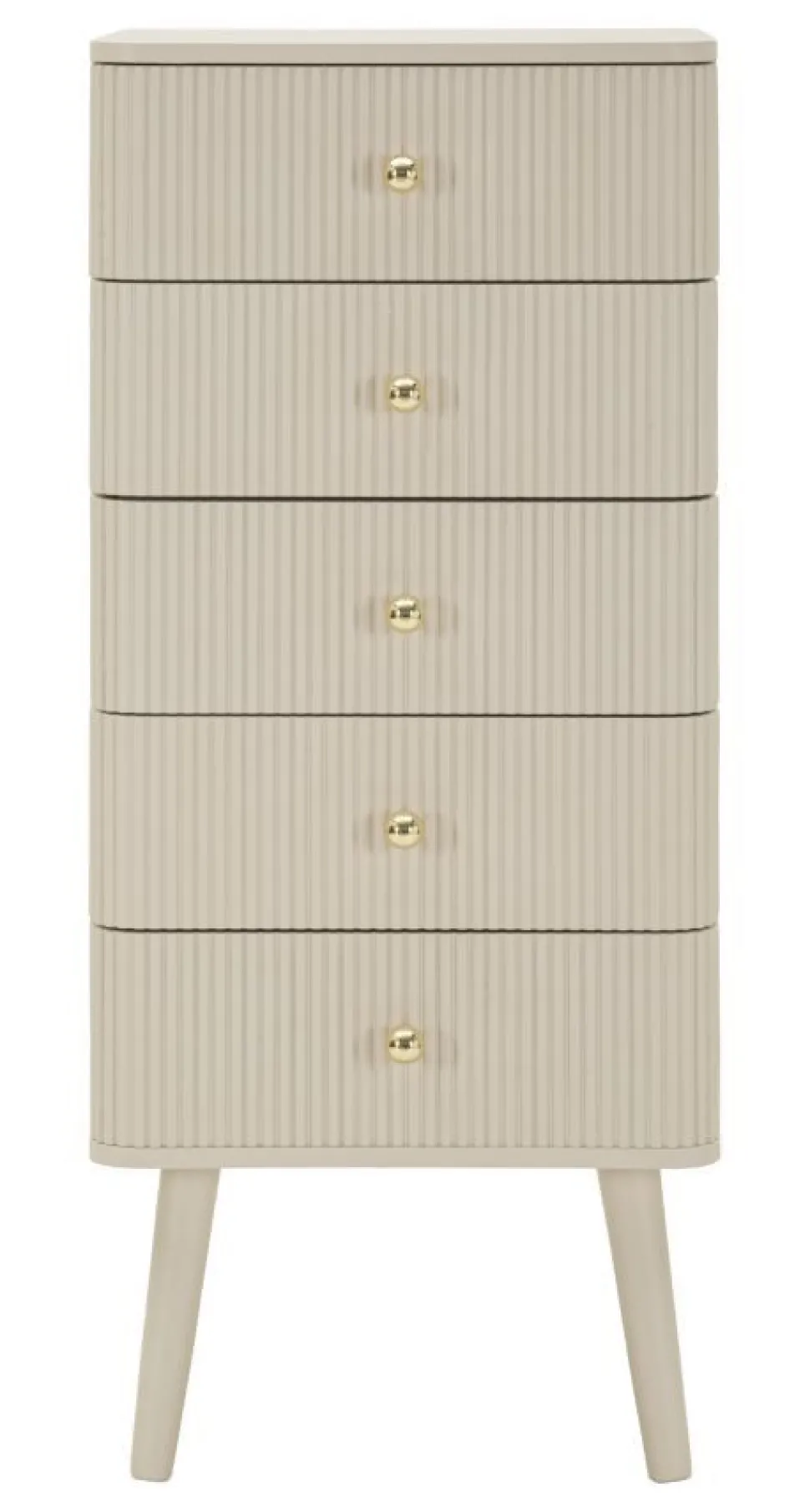 Commode Shy avec 4 tiroirs en bois et pieds en métal beiges