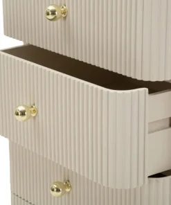 Commode Shy avec 4 tiroirs en bois et pieds en métal beiges