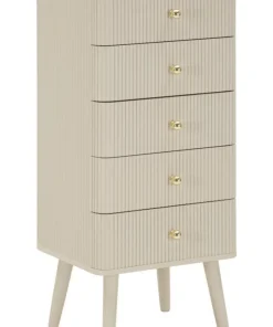 Commode Shy avec 4 tiroirs en bois et pieds en métal beiges