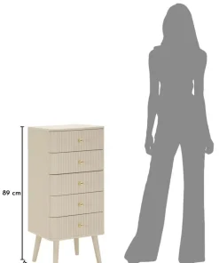 Commode Shy avec 4 tiroirs en bois et pieds en métal beiges