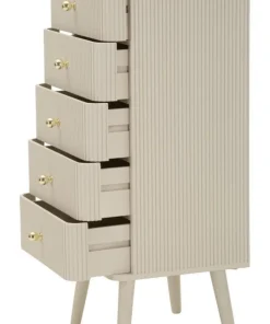 Commode Shy avec 4 tiroirs en bois et pieds en métal beiges