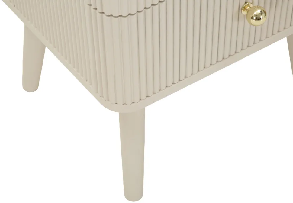 Commode Shy avec 4 tiroirs en bois et pieds en métal beiges
