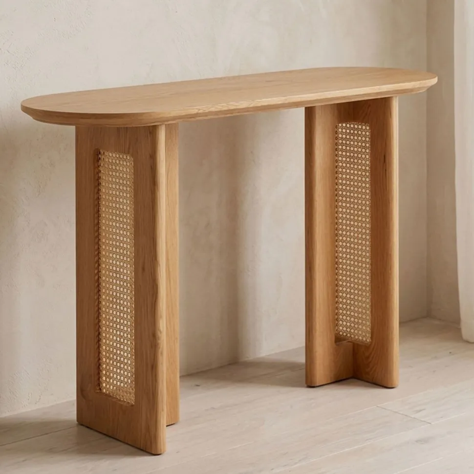 Console avec cannage 40x120cm Bohemia Chêne clair et Rotin