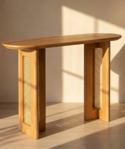 Console avec cannage 40x120cm Bohemia Chêne clair et Rotin
