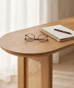 Console avec cannage 40x120cm Bohemia Chêne clair et Rotin