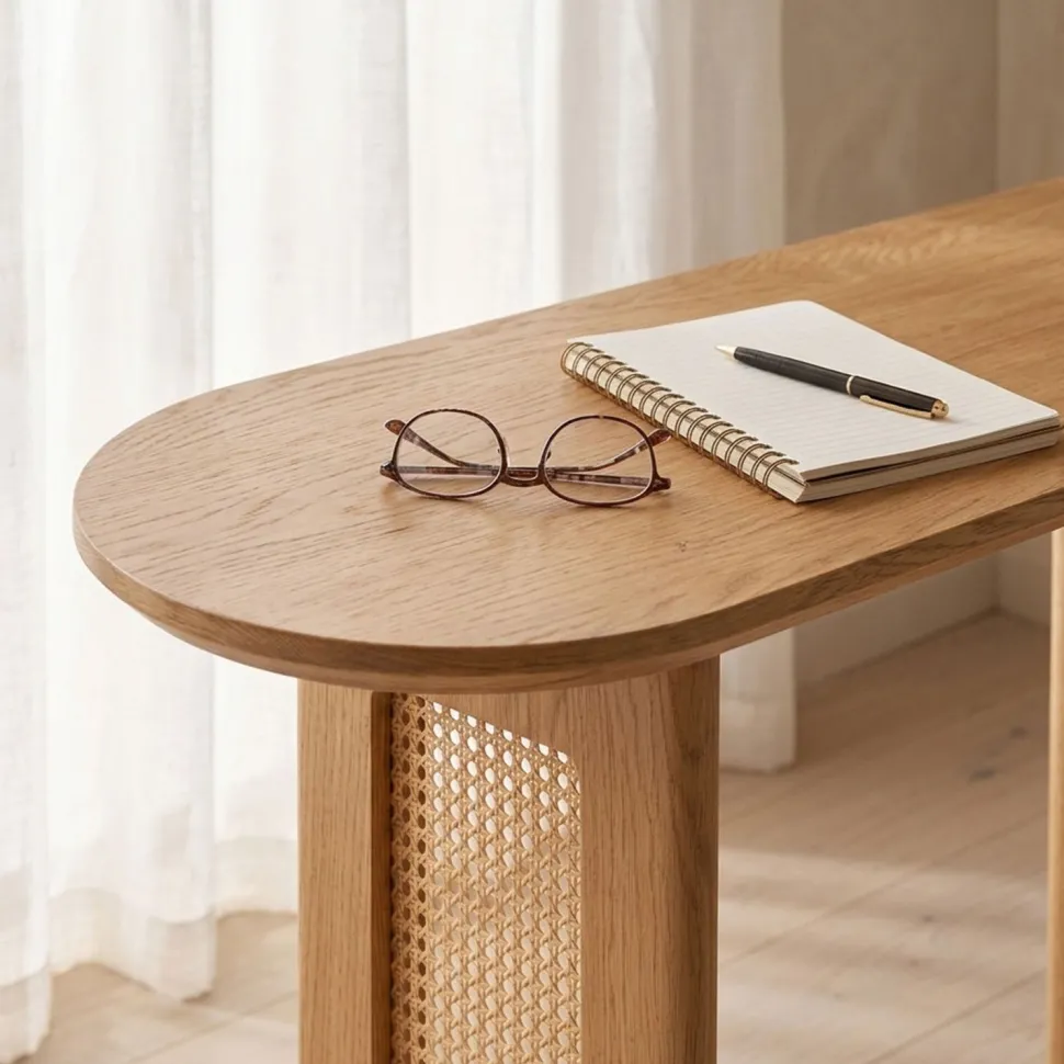 Console avec cannage 40x120cm Bohemia Chêne clair et Rotin
