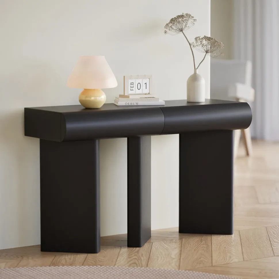 Console design 2 tiroirs L120cm avec pieds obliques Mezade Noir