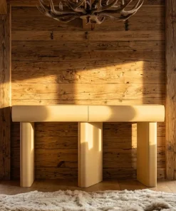 Console design 2 tiroirs L120cm avec pieds obliques Mezade Beige