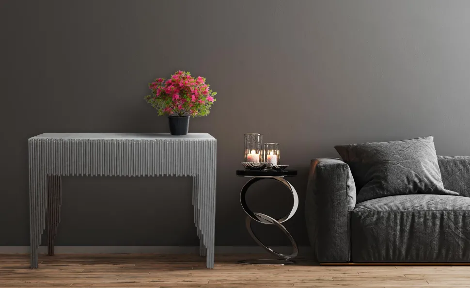 Console design Galantine Marbre Blanc pieds Argent