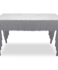 Console design Galantine Marbre Blanc pieds Argent