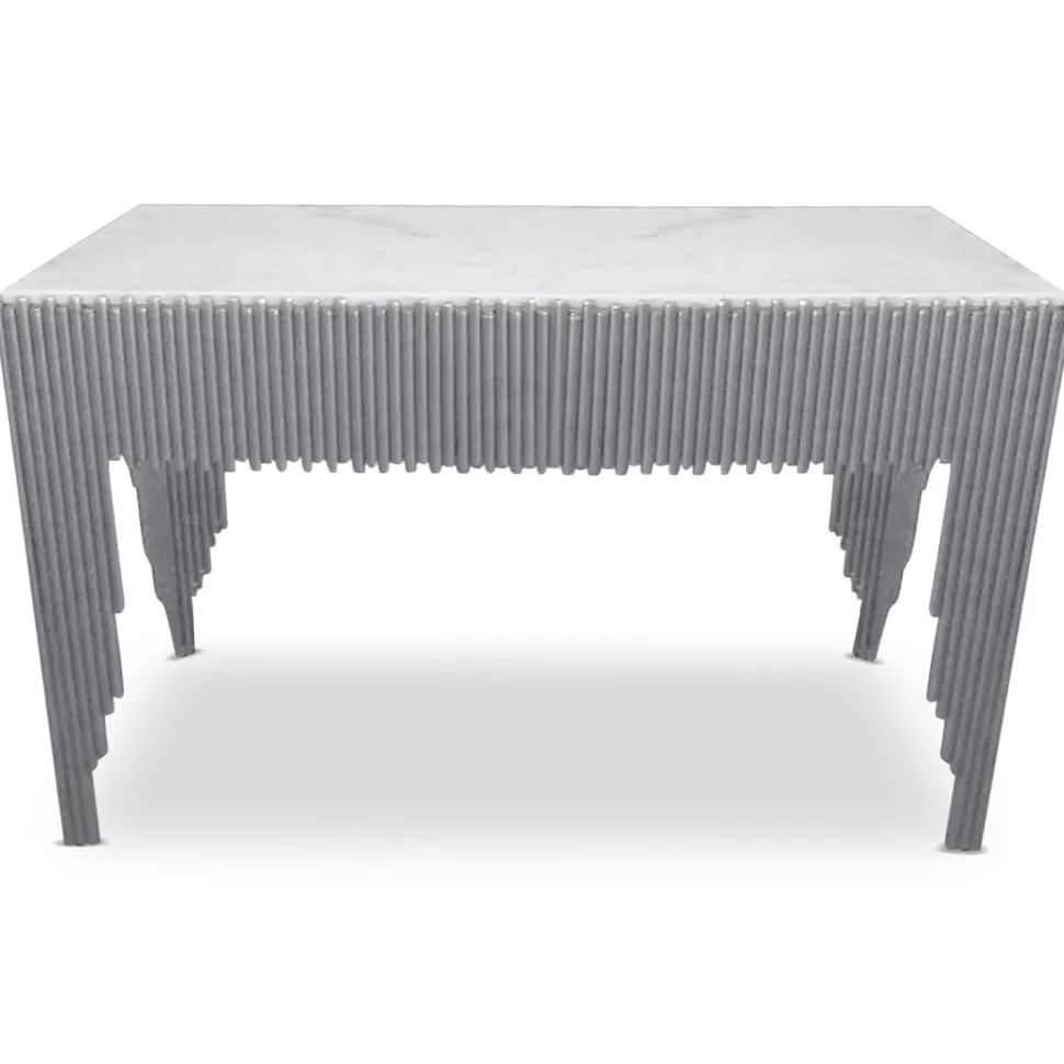 Console design Galantine Marbre Blanc pieds Argent