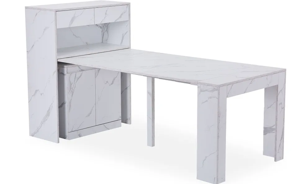 Console extensible avec rangement Fontano Effet marbre blanc