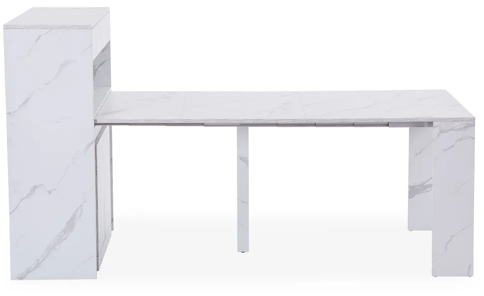 Console extensible avec rangement Fontano Effet marbre blanc