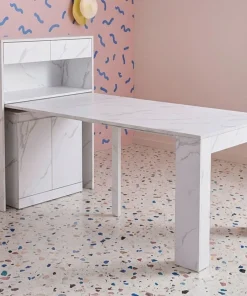 Console extensible avec rangement Fontano Effet marbre blanc