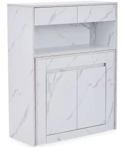 Console extensible avec rangement Fontano Effet marbre blanc
