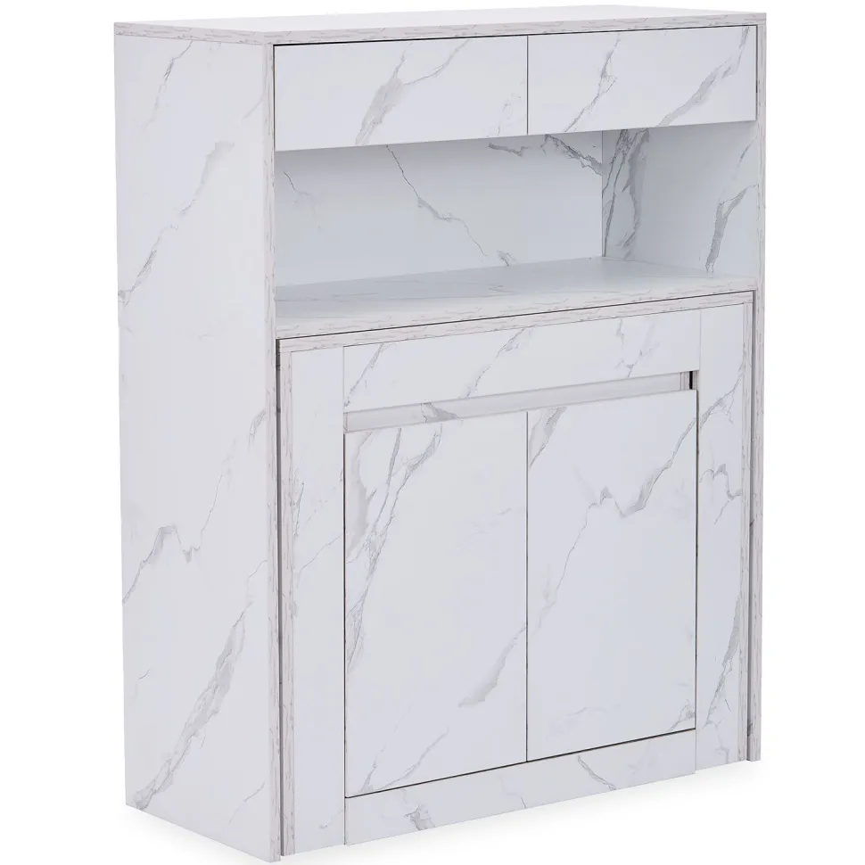 Console extensible avec rangement Fontano Effet marbre blanc