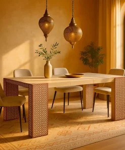 Console extensible L50-200cm Nassau Morocco design moucharabieh Beige et Bronze