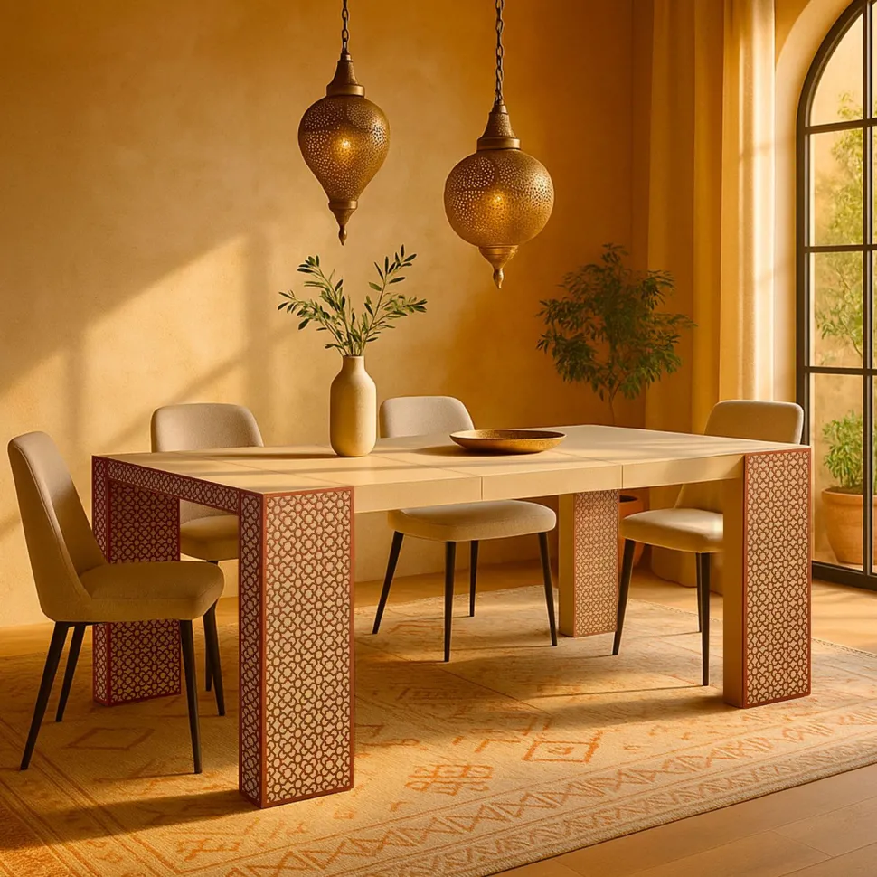 Console extensible L50-200cm Nassau Morocco design moucharabieh Beige et Bronze