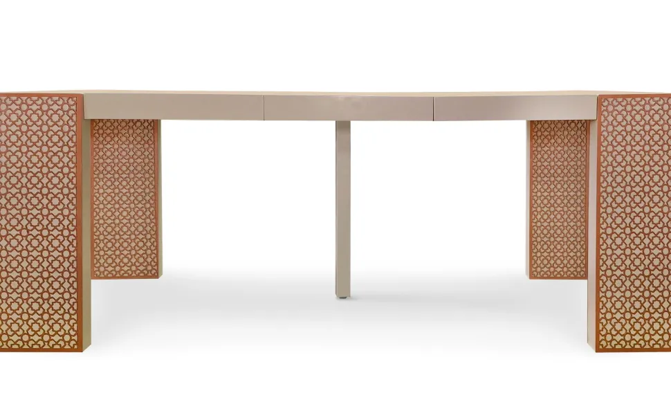 Console extensible L50-200cm Nassau Morocco design moucharabieh Beige et Bronze