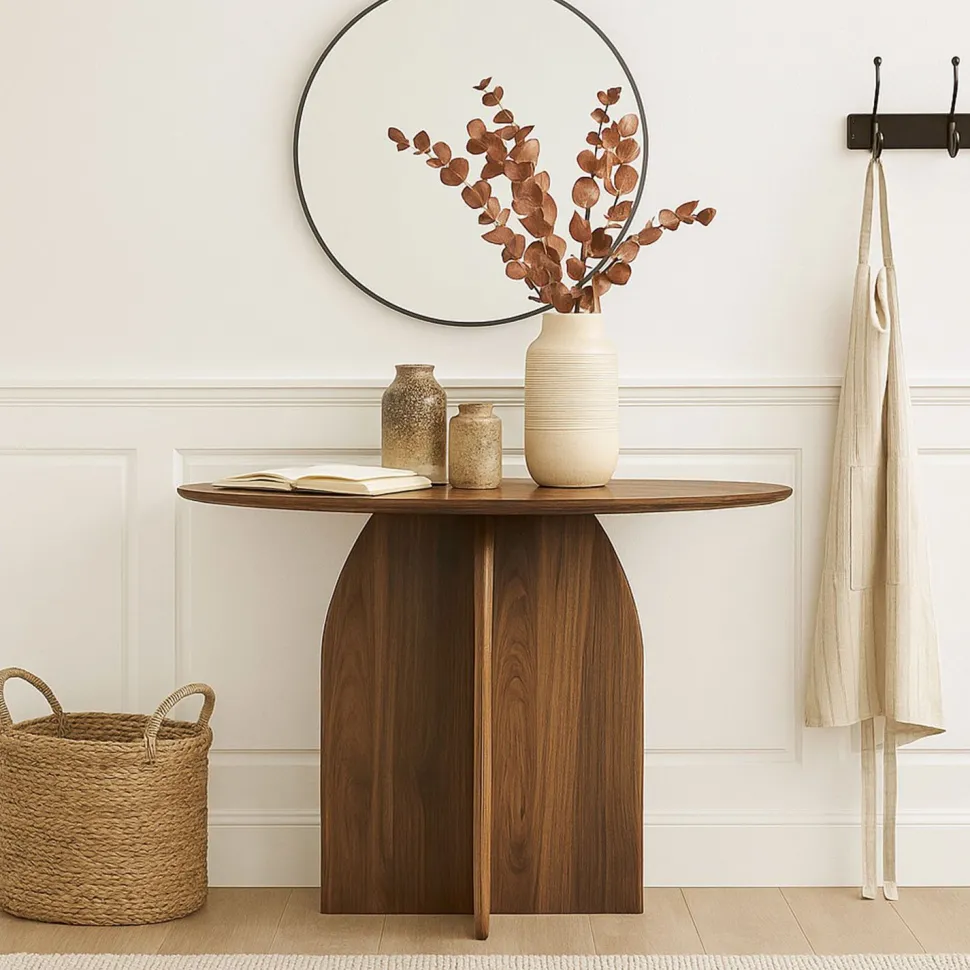 Console moderne ovale 120cm Calyptus Bois foncé
