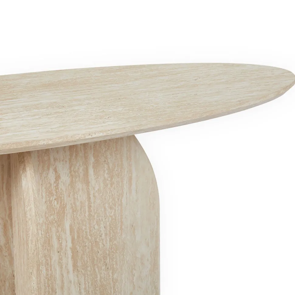 Console moderne ovale 120cm Calyptus Effet travertin Beige