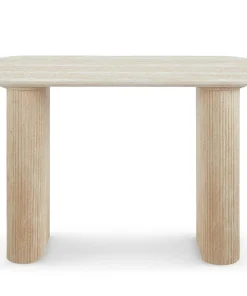 Console moderne 40x120cm avec pieds style colonnes Gwendoline Effet travertin Beige