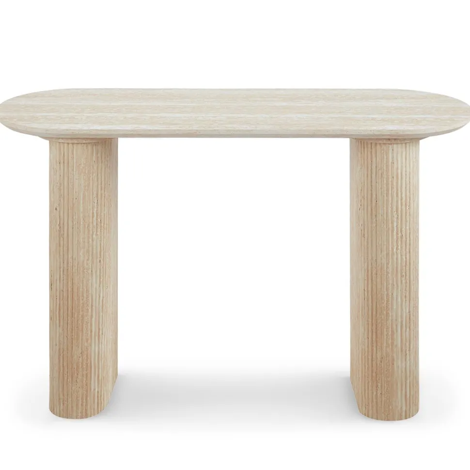 Console moderne 40x120cm avec pieds style colonnes Gwendoline Effet travertin Beige