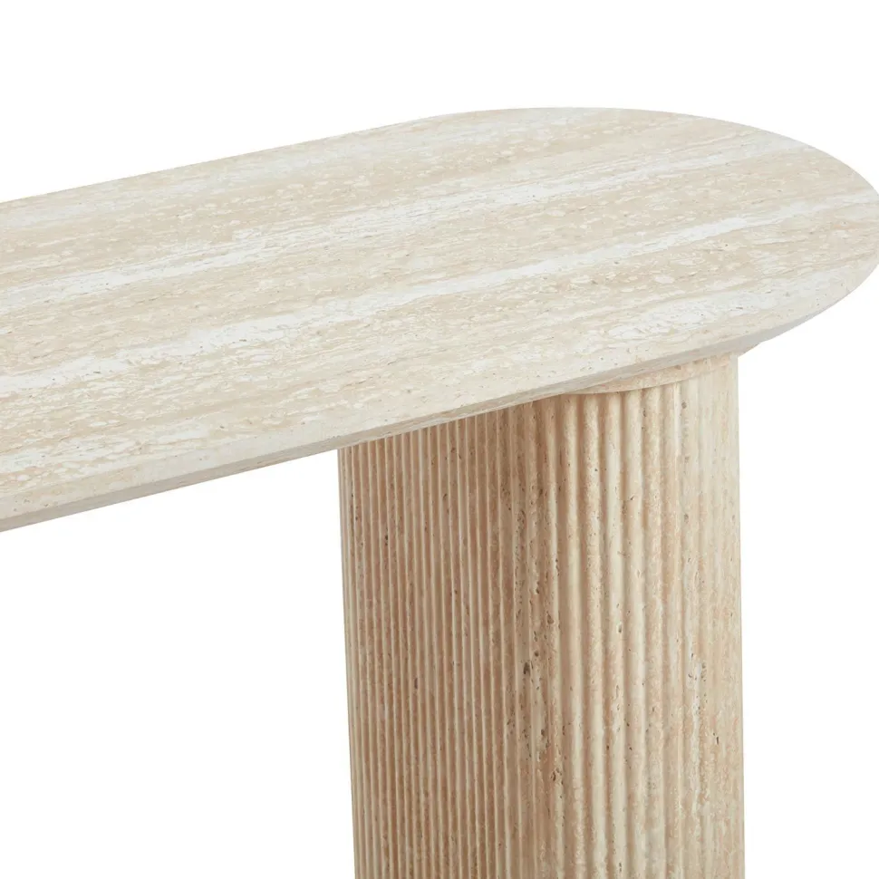 Console moderne 40x120cm avec pieds style colonnes Gwendoline Effet travertin Beige