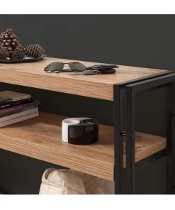 Console style industriel Senlid L140cm Métal Noir et Bios clair