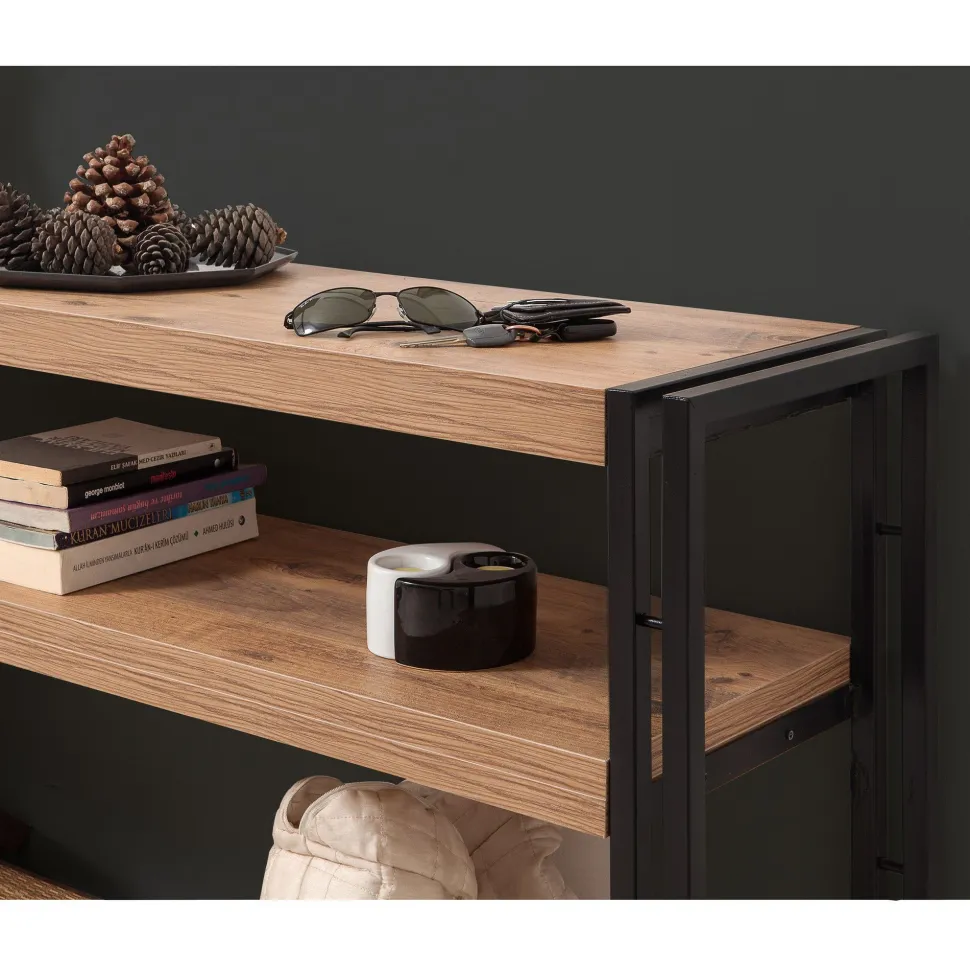 Console style industriel Senlid L140cm Métal Noir et Bios clair