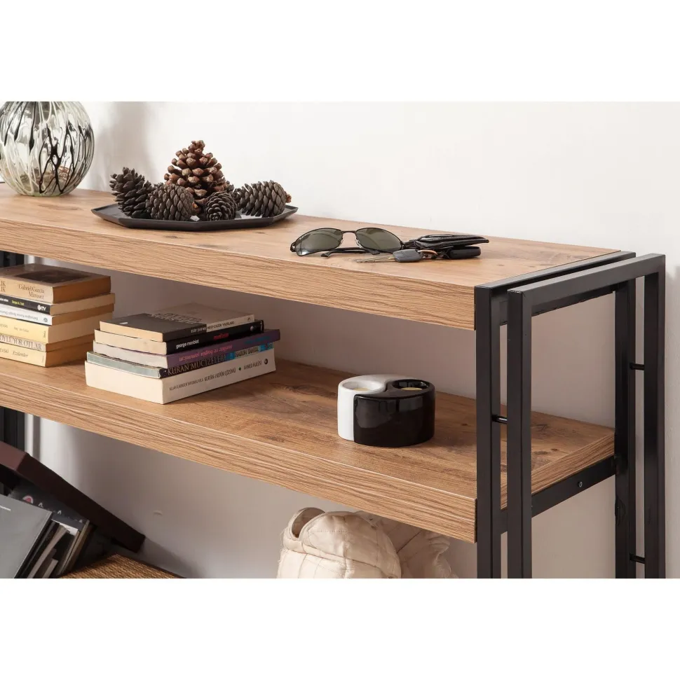 Console style industriel Senlid L140cm Métal Noir et Bios clair