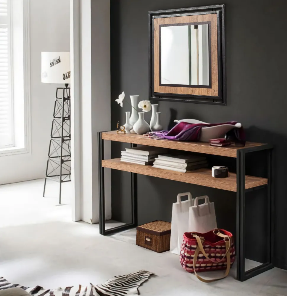 Console style industriel Senlid L140cm Métal Noir et Bios clair