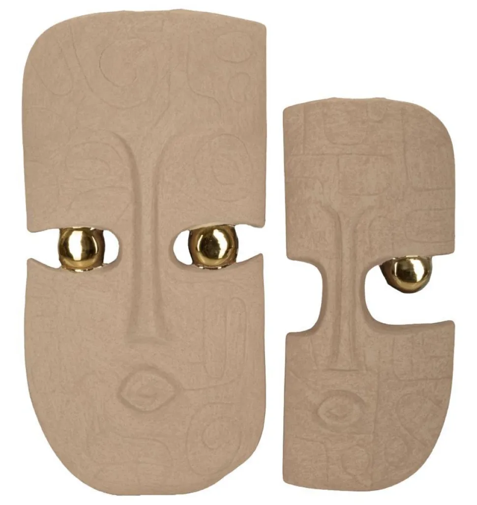Décor mural 2 pièces visages stylisés en relief avec détails métalliques