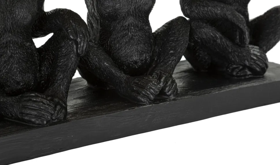 Décor Singe Tris Polyrésine Noir et Feuille de Palmier Dorée