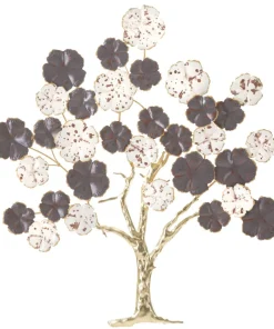 Décoration murale arbre en fleurs doré et fer multicolore