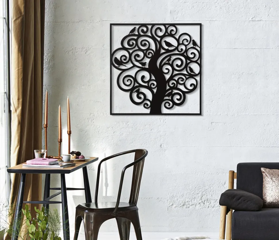 Décoration murale 3D Arbre Fer Noir silhouettes oiseaux