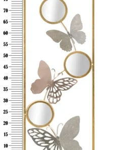 Décoration murale 3D cadre rectangulaire en fer papillons multicolores et miroirs ronds