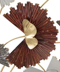 Décoration murale 3D en fer branches avec feuilles multicolores