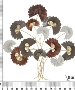 Décoration murale 3D en fer branches avec feuilles multicolores