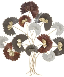 Décoration murale 3D en fer branches avec feuilles multicolores