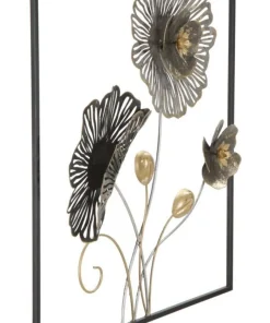 Décoration murale 3D en métal multicolore fleurs et feuilles
