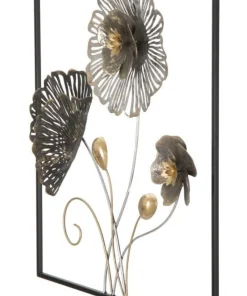 Décoration murale 3D en métal multicolore fleurs et feuilles